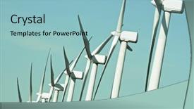  Presentation with renewable energy - PPT theme with turbinas - aligned group of windmills background and a light blue colored foreground