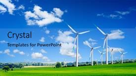  Presentation with energy coservation - Slide set consisting of turbine blade - energy and ecology background and a teal colored foreground