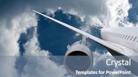  Presentation with airplane crash - PPT layouts enhanced with turbine engine - airplane flying down background and a ocean colored foreground