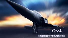  Presentation with airplane engine - Beautiful PPT theme featuring turbine engine - military airplane on sky backdrop and a navy blue colored foreground