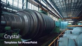  Presentation with manufacturing - Audience pleasing presentation design consisting of turbine-manufacturing-factory-gears-nobody backdrop and a wine colored foreground