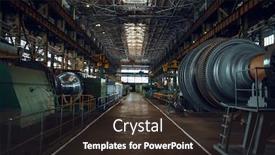  Presentation with manufacturing - Colorful presentation design enhanced with turbine-manufacturing-factory-interior-nobody backdrop and a tawny brown colored foreground