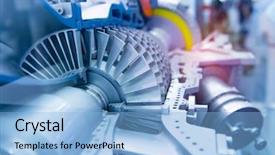  Presentation with turbine - Presentation design consisting of turbine metal mechanism details background and a light blue colored foreground