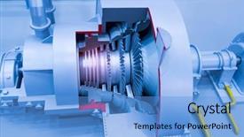  Presentation with turbine - Beautiful presentation theme featuring turbine metal mechanism details backdrop and a teal colored foreground
