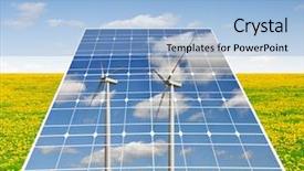  Presentation with wind solar - Theme featuring turbines reflected in solar panels background and a light blue colored foreground