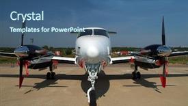  Presentation with runway - Cool new PPT theme with turboprop aircraft - airplane rotating on the runway backdrop and a ocean colored foreground