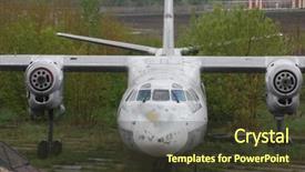  Presentation with abandoned - Slide set featuring turboprop aircraft - old abandoned airplane background and a tawny brown colored foreground
