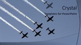  Presentation with drive team - Slide set having turboprop aircraft - synchronized team flight- flying background and a ocean colored foreground