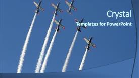  Presentation with team ministry - Presentation design consisting of turboprop aircraft - synchronized team flight- flying background and a ocean colored foreground