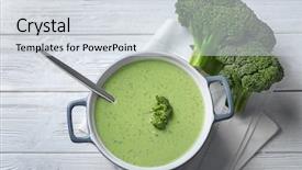  Presentation with soup - PPT theme featuring tureen with delicious broccoli soup background and a sky blue colored foreground
