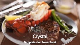  Presentation with steak - PPT theme consisting of turf - filet mignon steak and lobster background and a tawny brown colored foreground