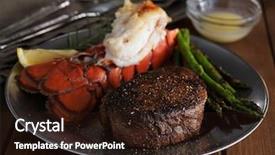  Presentation with dinner - Slides having turf - steak and lobster dinner background and a wine colored foreground