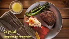  Presentation with steak - Colorful theme enhanced with turf - top down overhead view backdrop and a tawny brown colored foreground