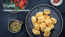  Presentation with tomato - Presentation enhanced with turk - traditional uzbek manti steamed background and a tawny brown colored foreground