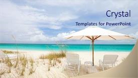  Presentation with under umbrella - Slide set consisting of turk - two chairs under umbrella background and a sky blue colored foreground