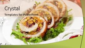  Presentation with breast enhancement - PPT layouts with turkey breast stuffed with cranberry background and a coral colored foreground