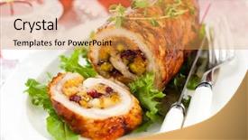  Presentation with apricot - Colorful slide deck enhanced with turkey breast stuffed with cranberry backdrop and a yellow colored foreground