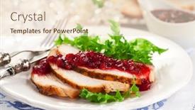  Presentation with christmas dinner - PPT layouts with turkey-breast-with-cranberry-sauce background and a lemonade colored foreground