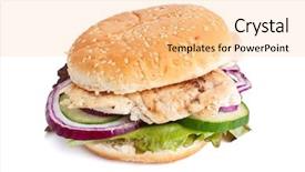  Presentation with green onions and bulb onion - PPT theme enhanced with turkey burger - chicken onions cucumbers lettuce sandwich background and a lemonade colored foreground