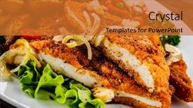  Presentation with stir fried bok choy - Slide set consisting of turkey burger - fried pork chop with potatoes background and a gold colored foreground