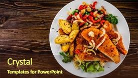  Presentation with salad - Beautiful slide deck featuring turkey burger - fried pork chop with potatoes backdrop and a tawny brown colored foreground