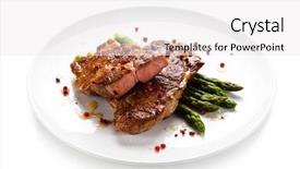  Presentation with simple minimalist white - Amazing slide deck having turkey burger - grilled beefsteak with asparagus backdrop and a white colored foreground