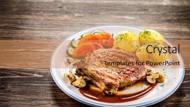  Presentation with hydroponics vegetables hydroponic vegetable - PPT theme enhanced with turkey burger - grilled beefsteak with boiled potatoes background and a coral colored foreground