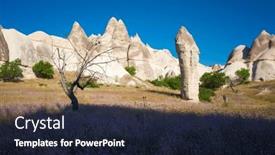  Presentation with purple flowers - Presentation design enhanced with turkey-cappadocia-rock-formations-goreme background and a wine colored foreground