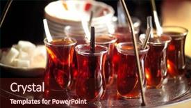  Presentation with turkish - Slides featuring turkey culture - man serving turkish tea background and a wine colored foreground
