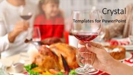  Presentation with blonde holding magnifying glass - PPT theme consisting of turkey dinner - female hand holding glass background and a  colored foreground