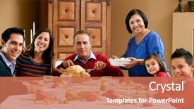  Presentation with generation - Audience pleasing PPT theme consisting of turkey dinner - multi generation family celebrating backdrop and a coral colored foreground