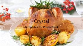  Presentation with christmas dinner - PPT theme featuring turkey dinner - roast chicken with potatoes lemons background and a gold colored foreground