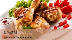  Presentation with grilled chicken - Presentation theme with turkey meat - grilled chicken drumsticks and vegetables background and a  colored foreground