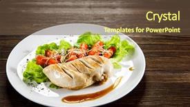  Presentation with hydroponics vegetables hydroponic vegetable - Beautiful PPT theme featuring turkey meat - grilled chicken fillet and vegetables backdrop and a tawny brown colored foreground