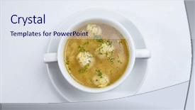  Presentation with soup appetizer and salad - Amazing slides having turkey meat - soup with meatballs backdrop and a sky blue colored foreground