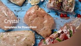  Presentation with raw meat - Beautiful theme featuring turkey skewers pork medallion backdrop and a coral colored foreground