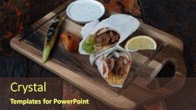  Presentation with ramadan - PPT theme with turkish and arabic traditional ramadan adana kebab roll wrap serving with yogurt and hot pepper isolated on rustic wooden background background and a tawny brown colored foreground