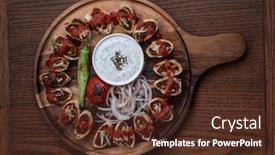  Presentation with kebab - Beautiful slide set featuring grilled vegetables and yoghurt backdrop and a tawny brown colored foreground