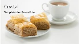  Presentation with delicious cakes pastry fruit - Cool new slide set with turkish coffee - baklava delicious pastry dessert made backdrop and a white colored foreground