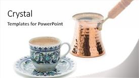  Presentation with coding coffee - PPT theme enhanced with turkish coffee and coffee pot background and a white colored foreground
