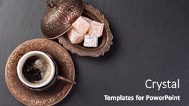  Presentation with turkish - Colorful presentation theme enhanced with turkish-coffee-on-a-table backdrop and a dark gray colored foreground