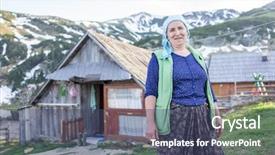  Presentation with clothing wooden clothes hanger object - Presentation theme featuring turkish country woman in traditional background and a ocean colored foreground