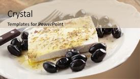  Presentation with feta cheese - Colorful presentation theme enhanced with breakfast with feta cheese olives simit olive oil and spices backdrop and a soft green colored foreground
