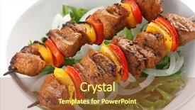  Presentation with kebab - PPT theme having food lamb - shish kebab on skewers background and a red colored foreground