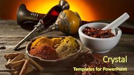  Presentation with spices - Audience pleasing PPT theme consisting of different dried herbs mortar - variety of spices backdrop and a tawny brown colored foreground