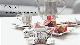  Presentation with turkish - PPT theme consisting of turkish delight on table background and a light gray colored foreground