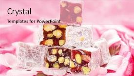  Presentation with pink rose petals - Presentation enhanced with turkish delight with pistachios nut background and a lemonade colored foreground