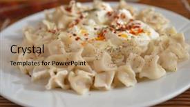  Presentation with yogurt - Slide deck enhanced with turkish dumplings manti with strained background and a coral colored foreground
