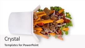  Presentation with french fries - Audience pleasing PPT theme consisting of turkish kebab box with french fries isolated on white background backdrop and a lemonade colored foreground
