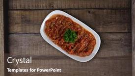  Presentation with vegetarian. meze - Cool new PPT theme with turkish meze acili ezme or spicy paste with bread isolated on wooden background backdrop and a tawny brown colored foreground